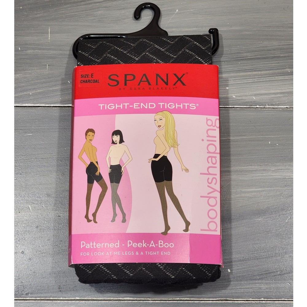 Spanx Tight-End Tights Peek-A-Boo Charcoal Chevron Size E 2140 Shapewear NEW